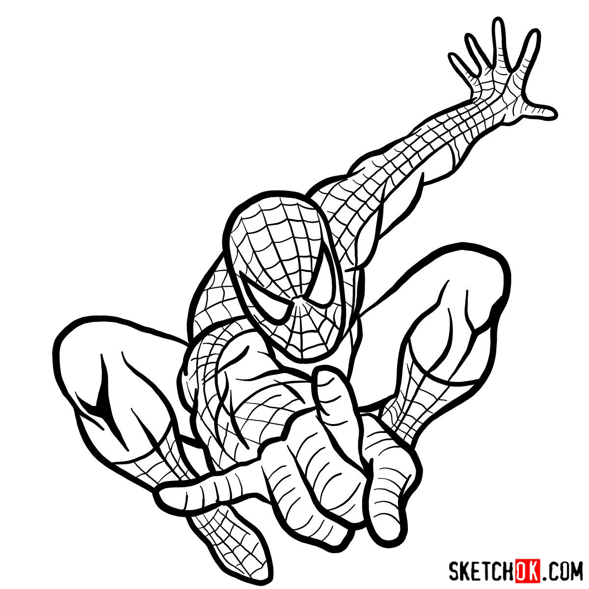 How to draw Spider-Man in jump - step 17