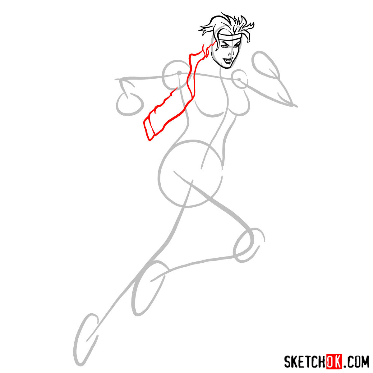 How to draw Rogue (Marvel) - step 04