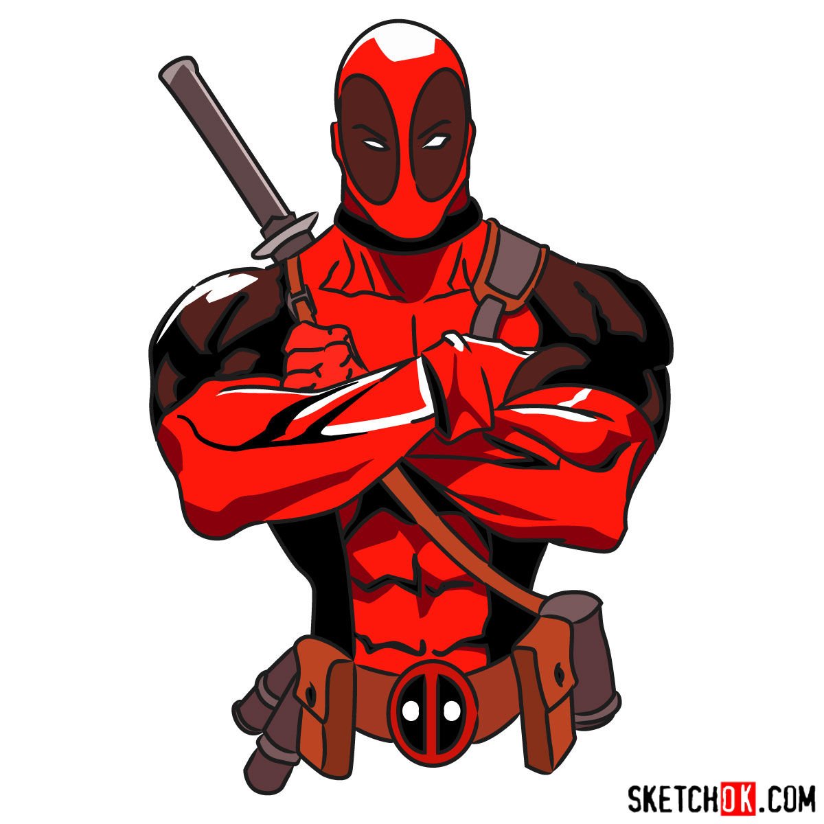 How to draw Deadpool to the waist