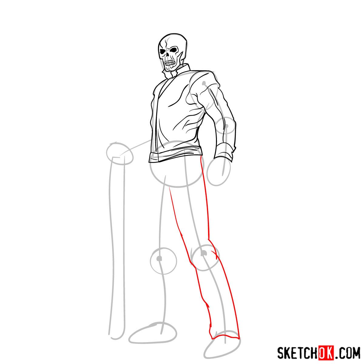 How to draw Ghost Rider with a hellfire chain - step 08