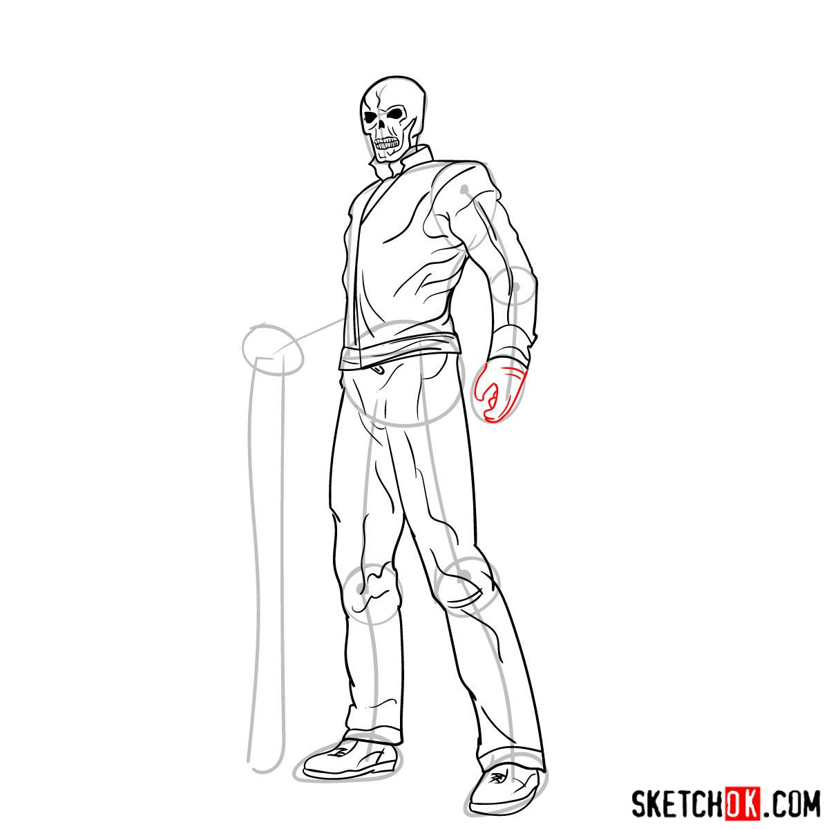 How to draw Ghost Rider with a hellfire chain - step 12