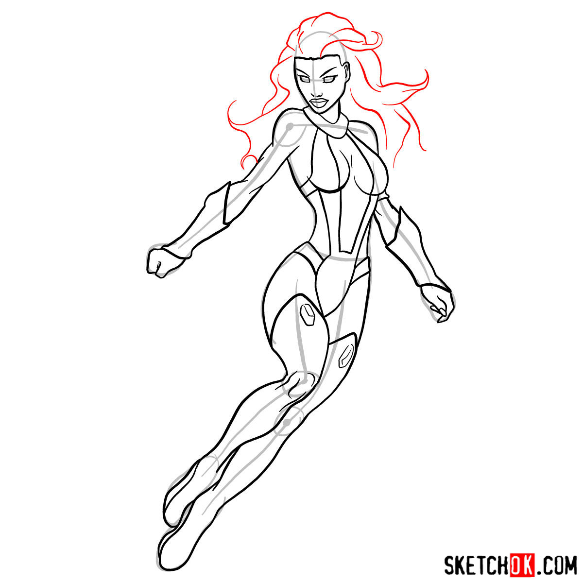 How to draw Starfire from DC Comics - step 12