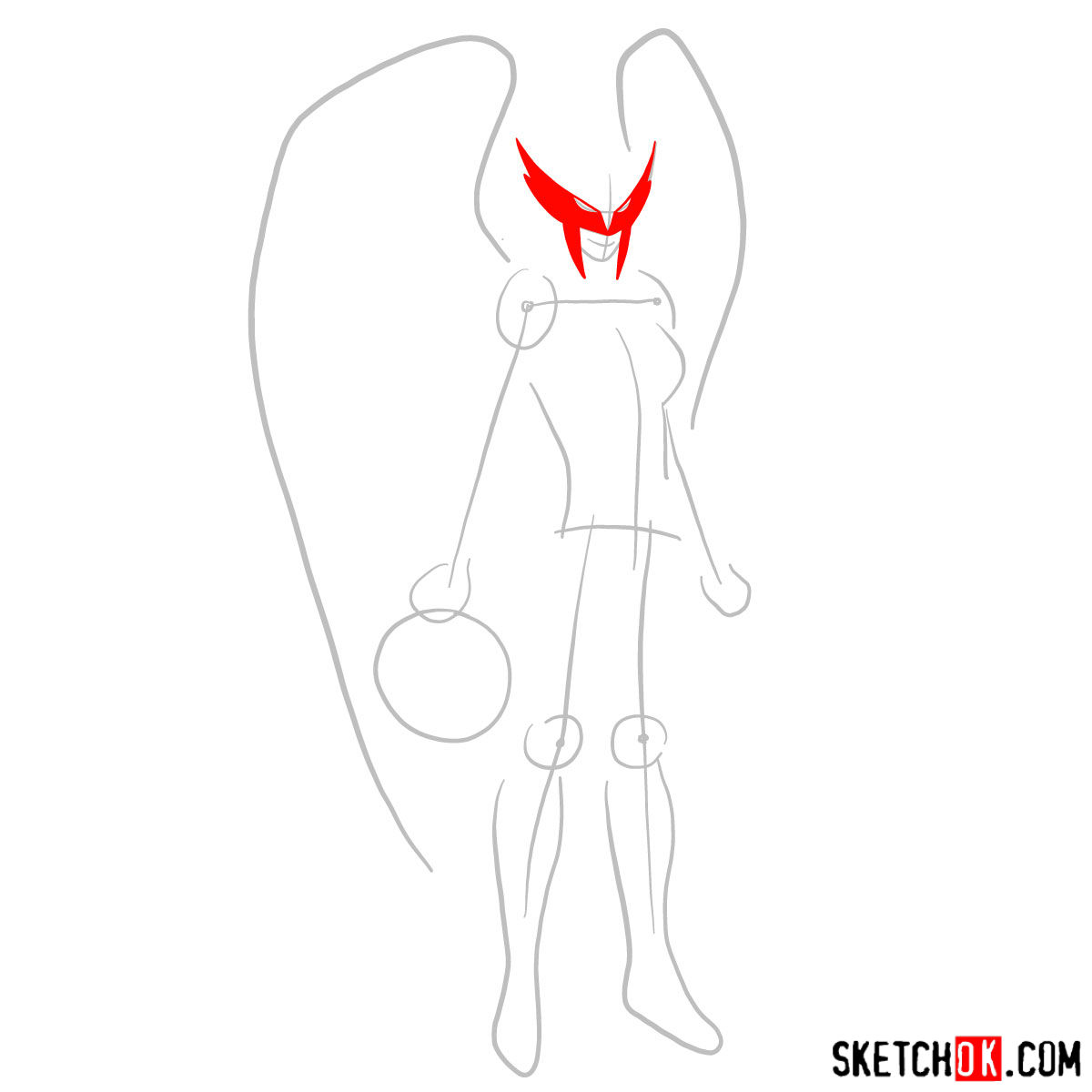 How to draw Hawkgirl DC superheroine - step 02