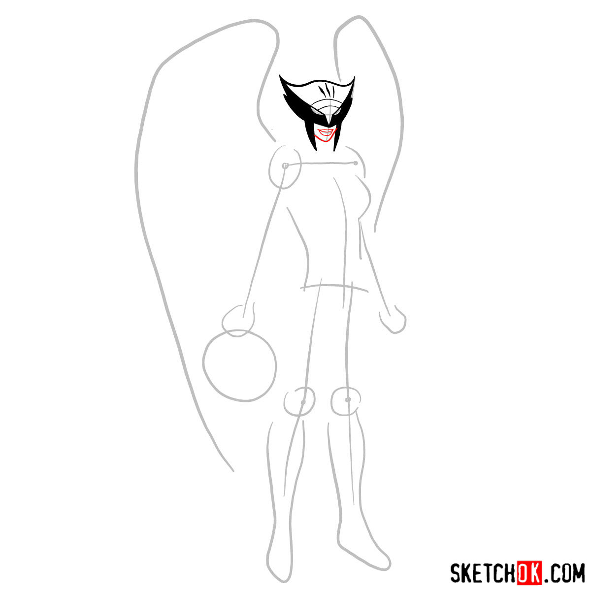 How to draw Hawkgirl DC superheroine - step 04