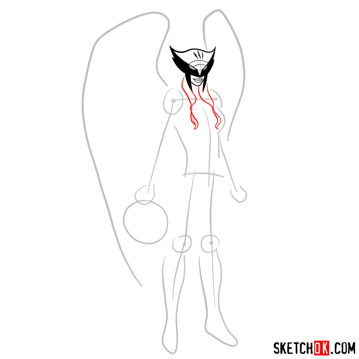 How to draw Hawkgirl DC superheroine - step 05