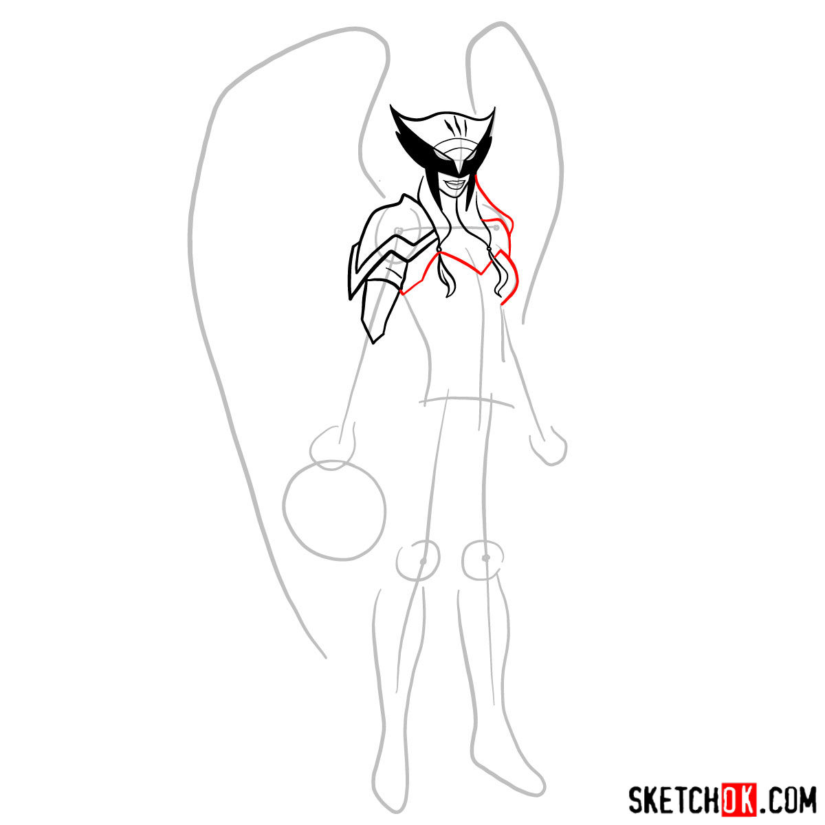 How to draw Hawkgirl DC superheroine - step 07
