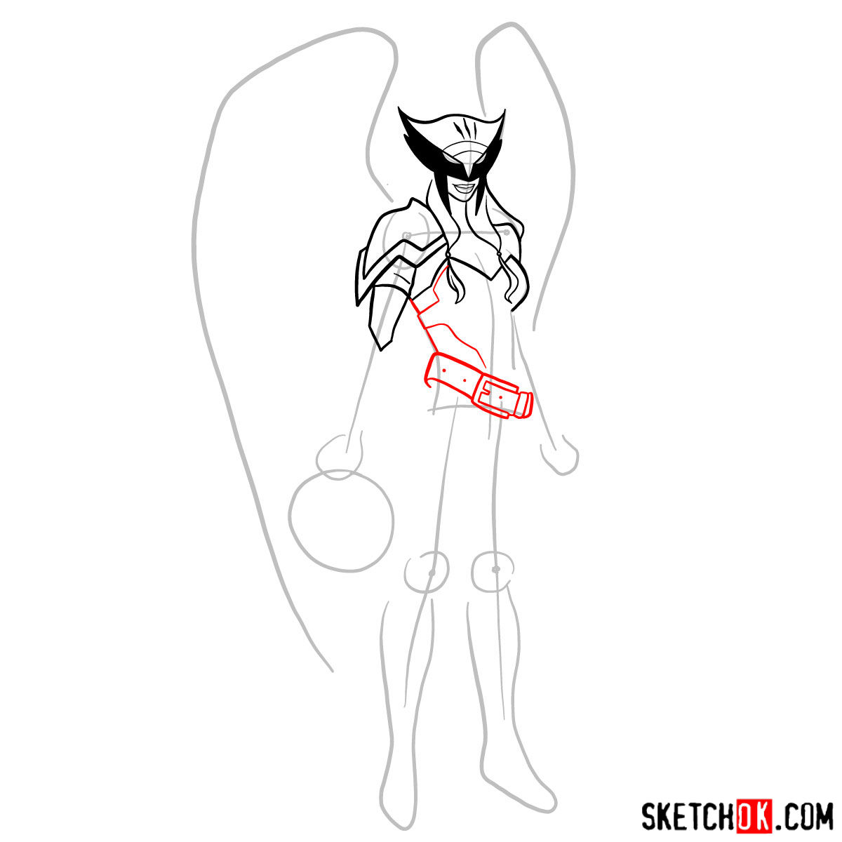 How to draw Hawkgirl DC superheroine - step 08