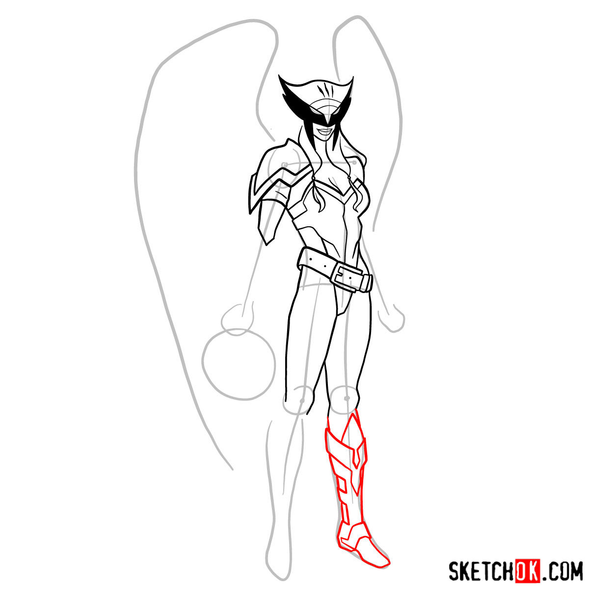 How to draw Hawkgirl DC superheroine - step 11
