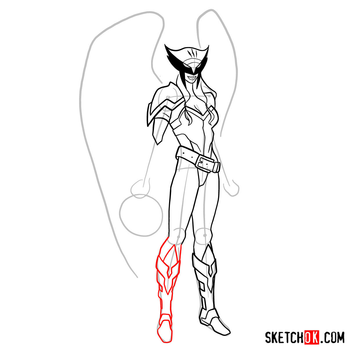 How to draw Hawkgirl DC superheroine - step 12