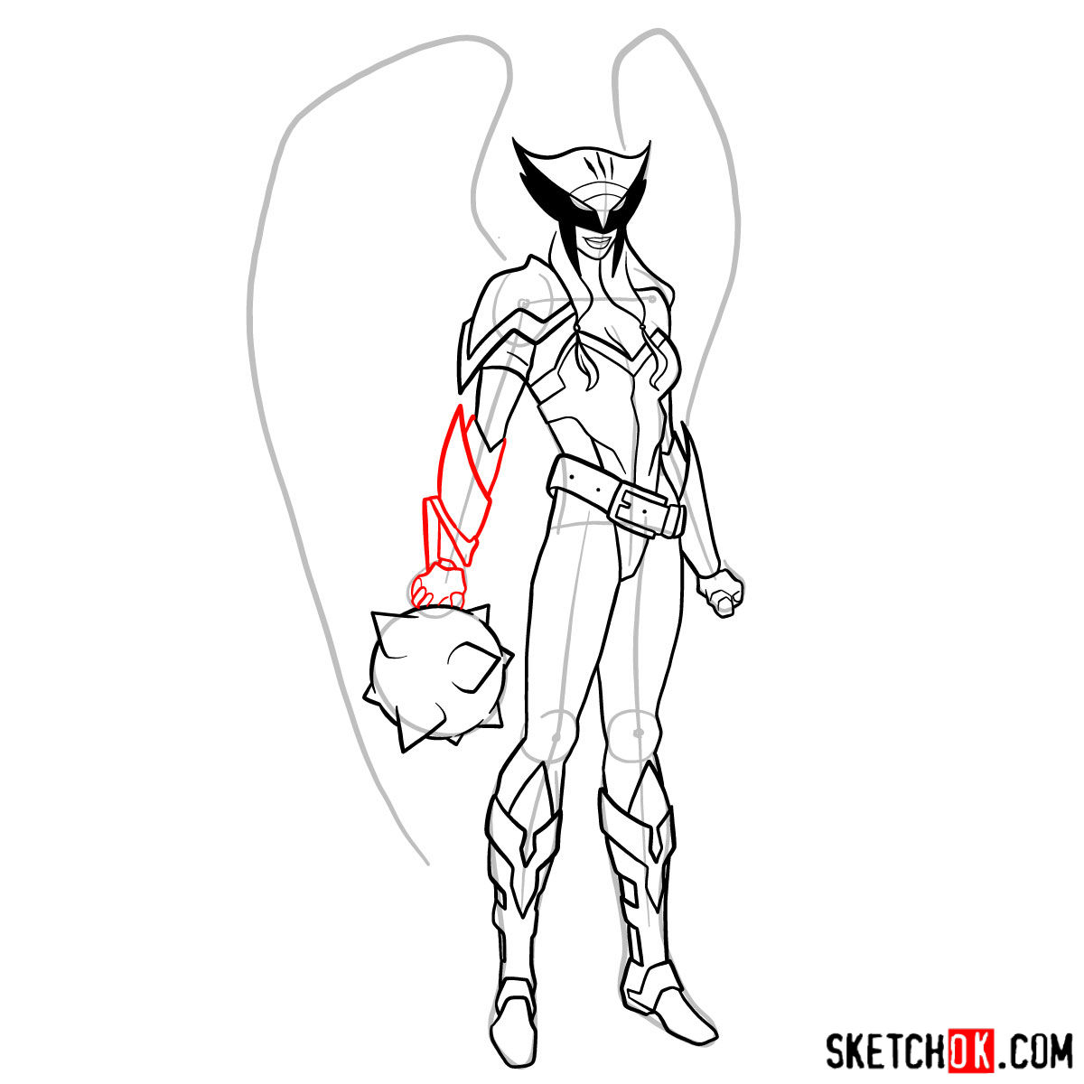 How to draw Hawkgirl DC superheroine - step 14