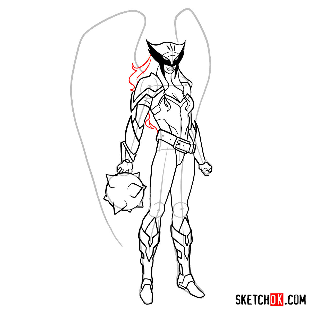 How to draw Hawkgirl DC superheroine - step 15