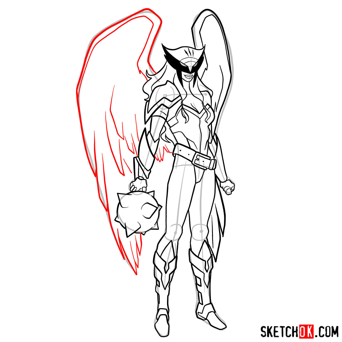 How to draw Hawkgirl DC superheroine - step 17