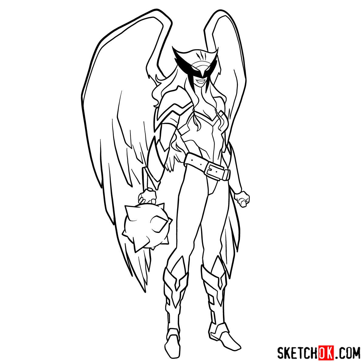 How to draw Hawkgirl DC superheroine - step 18