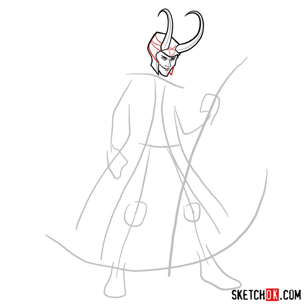 How to draw Loki - Marvel Comics villian - step 05