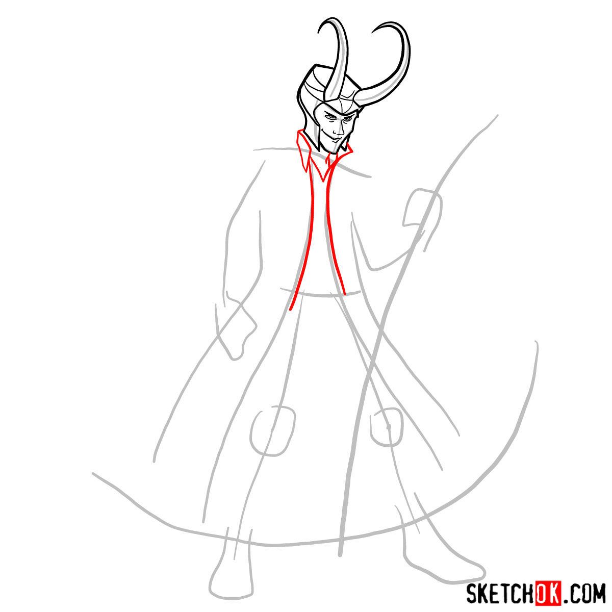 How to draw Loki - Marvel Comics villian - step 06