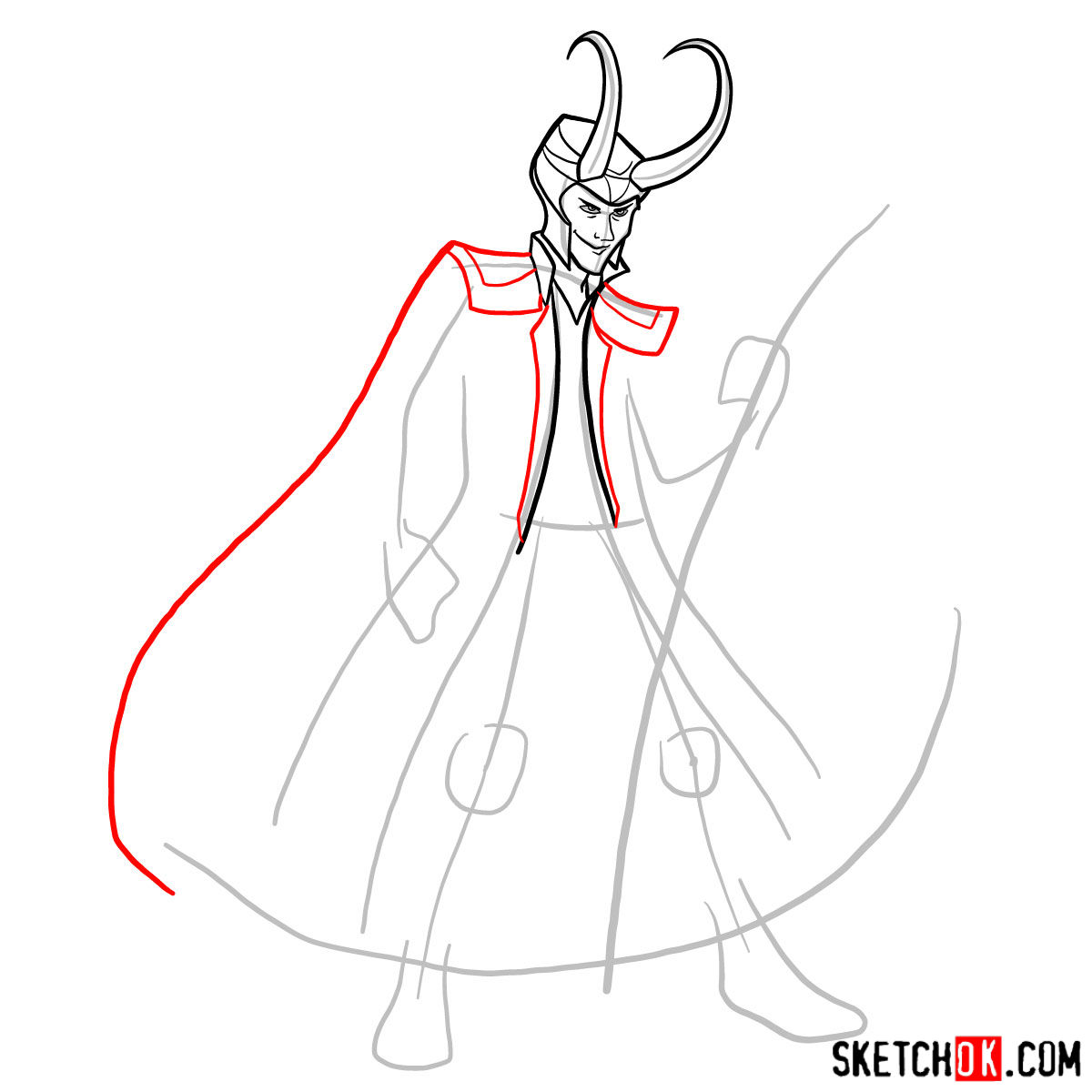 How to draw Loki - Marvel Comics villian - step 07