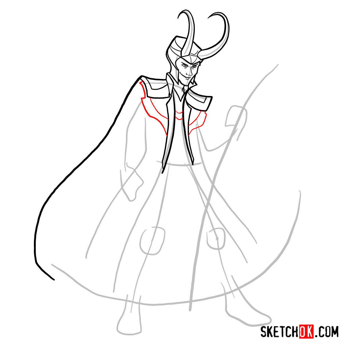 How to draw Loki - Marvel Comics villian - step 08