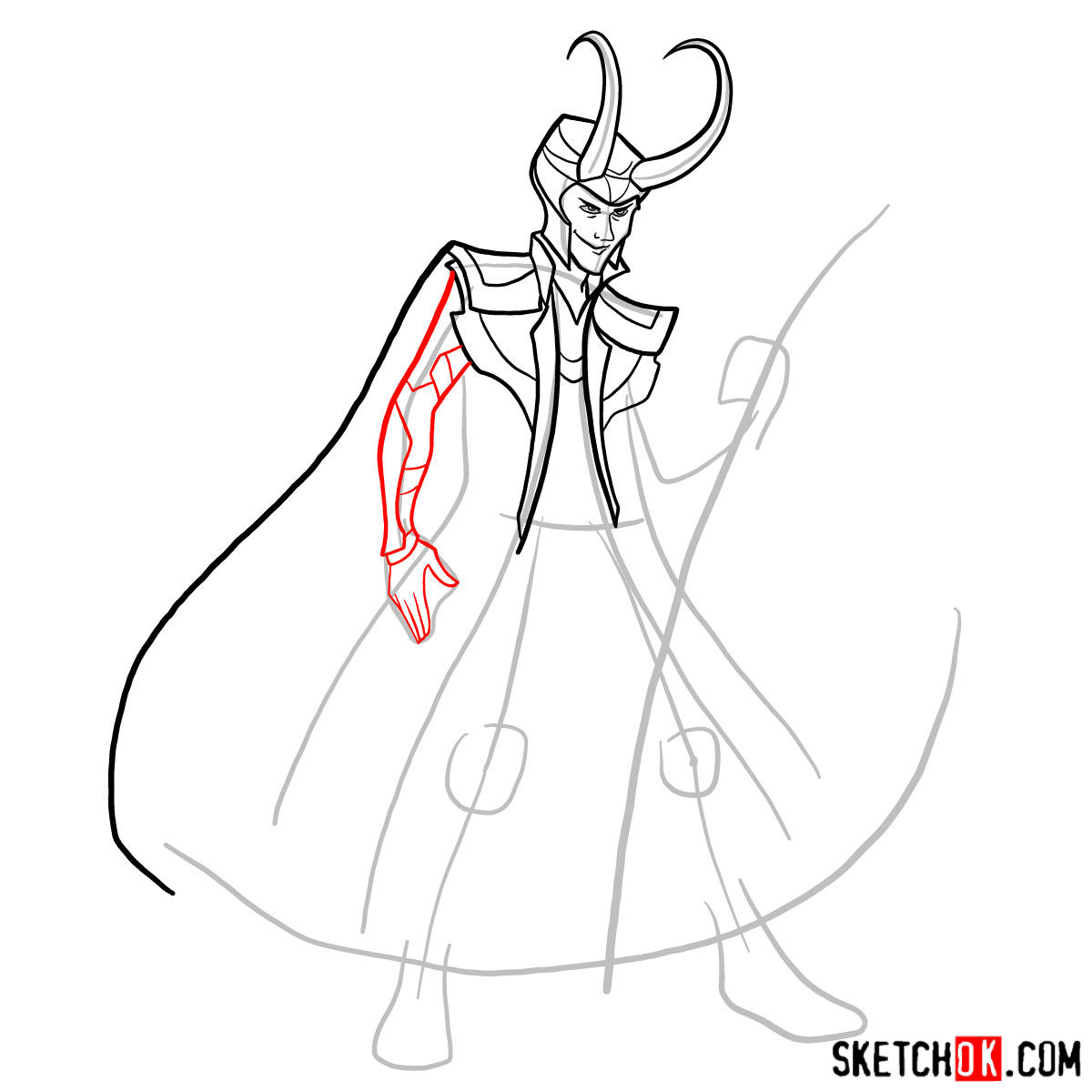 How to draw Loki - Marvel Comics villian - step 09
