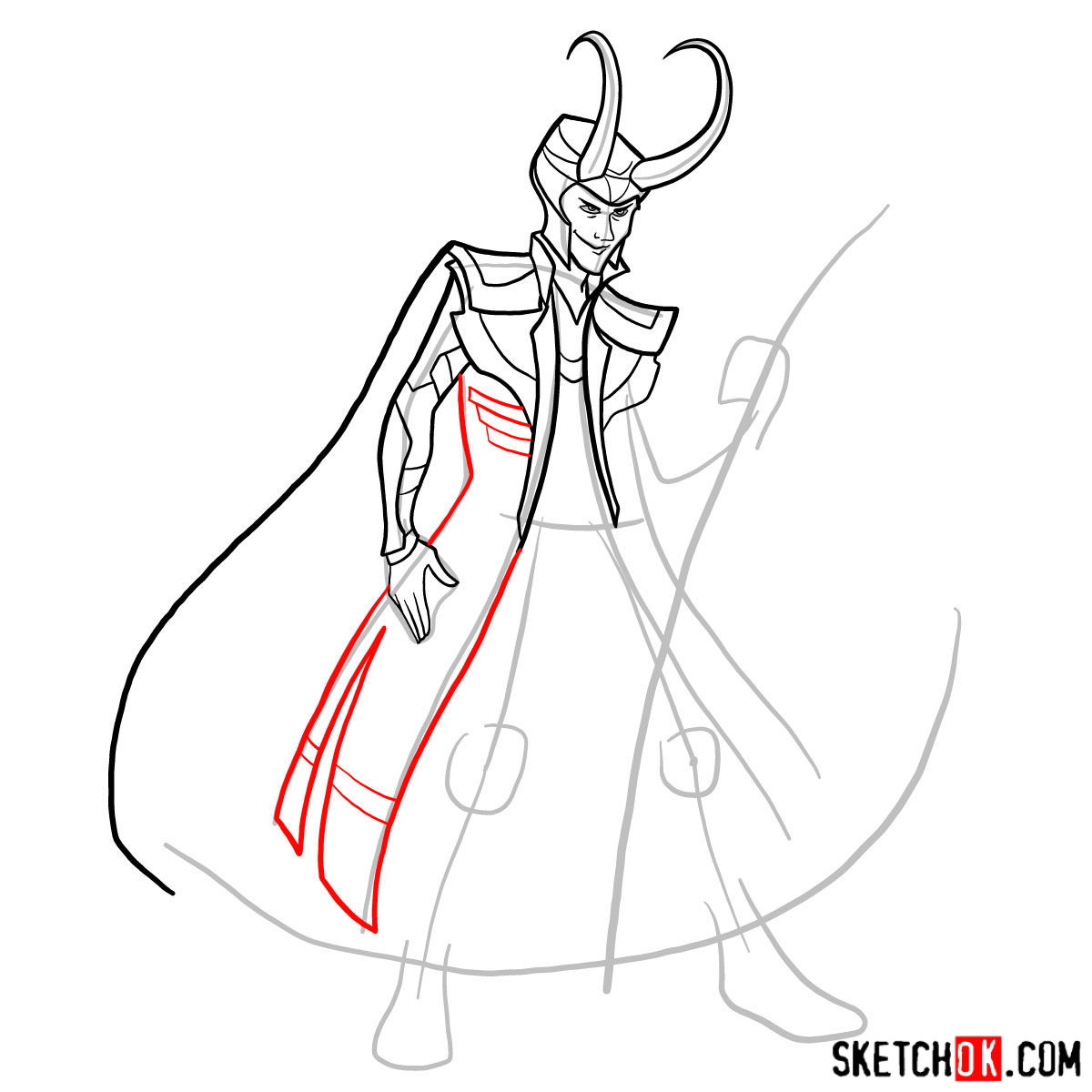 How to draw Loki - Marvel Comics villian - step 10