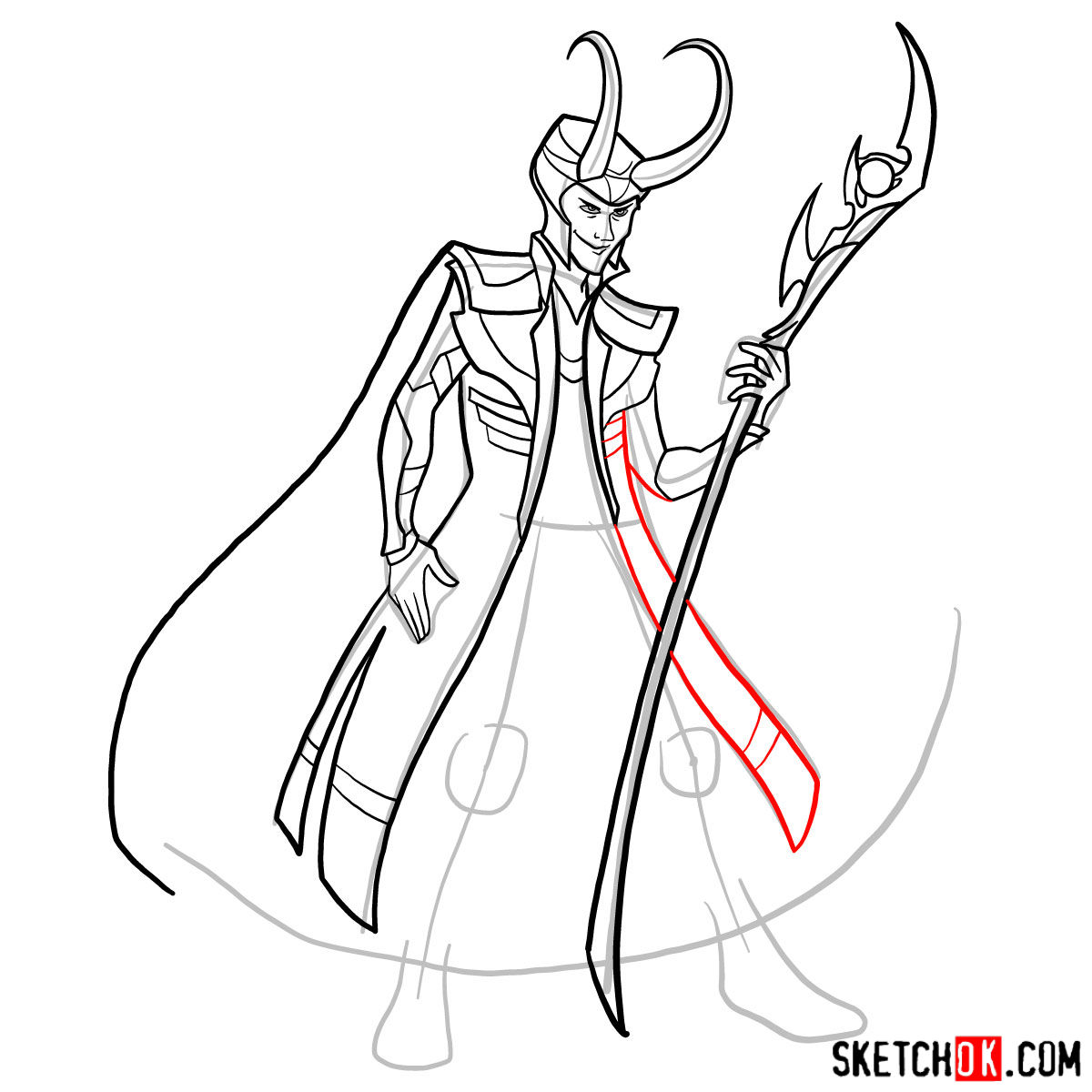 How to draw Loki - Marvel Comics villian - step 13