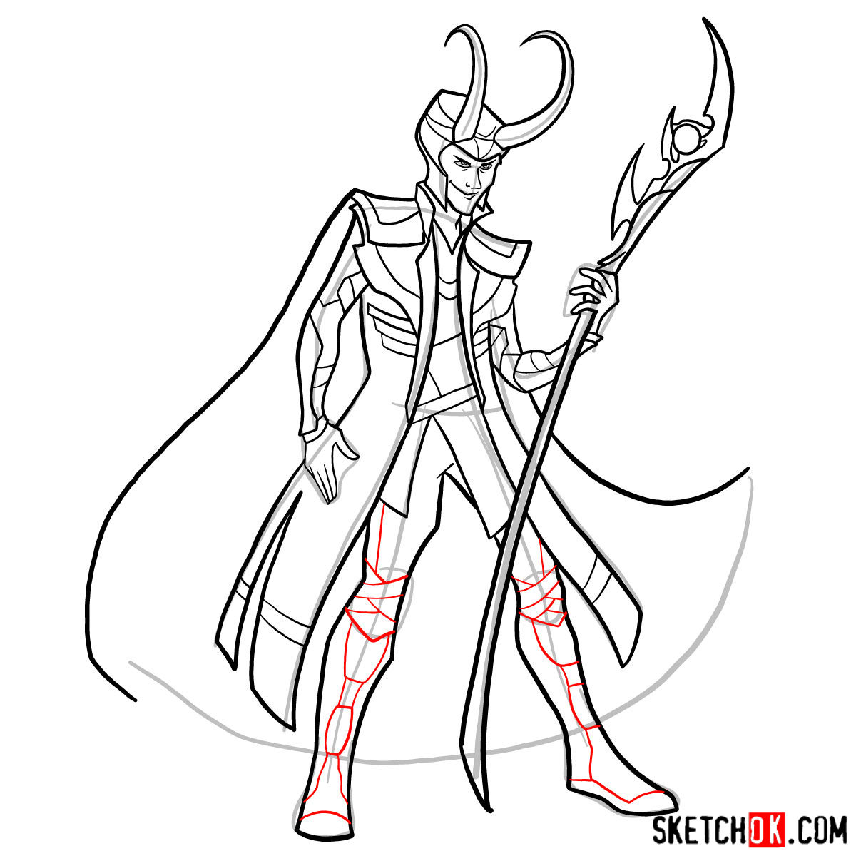 How to draw Loki - Marvel Comics villian - step 17