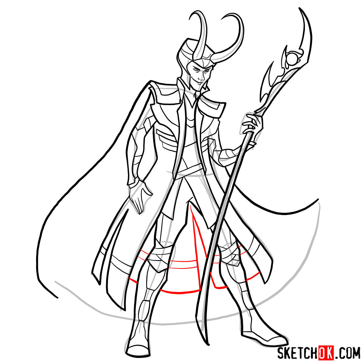 How to draw Loki - Marvel Comics villian - step 18