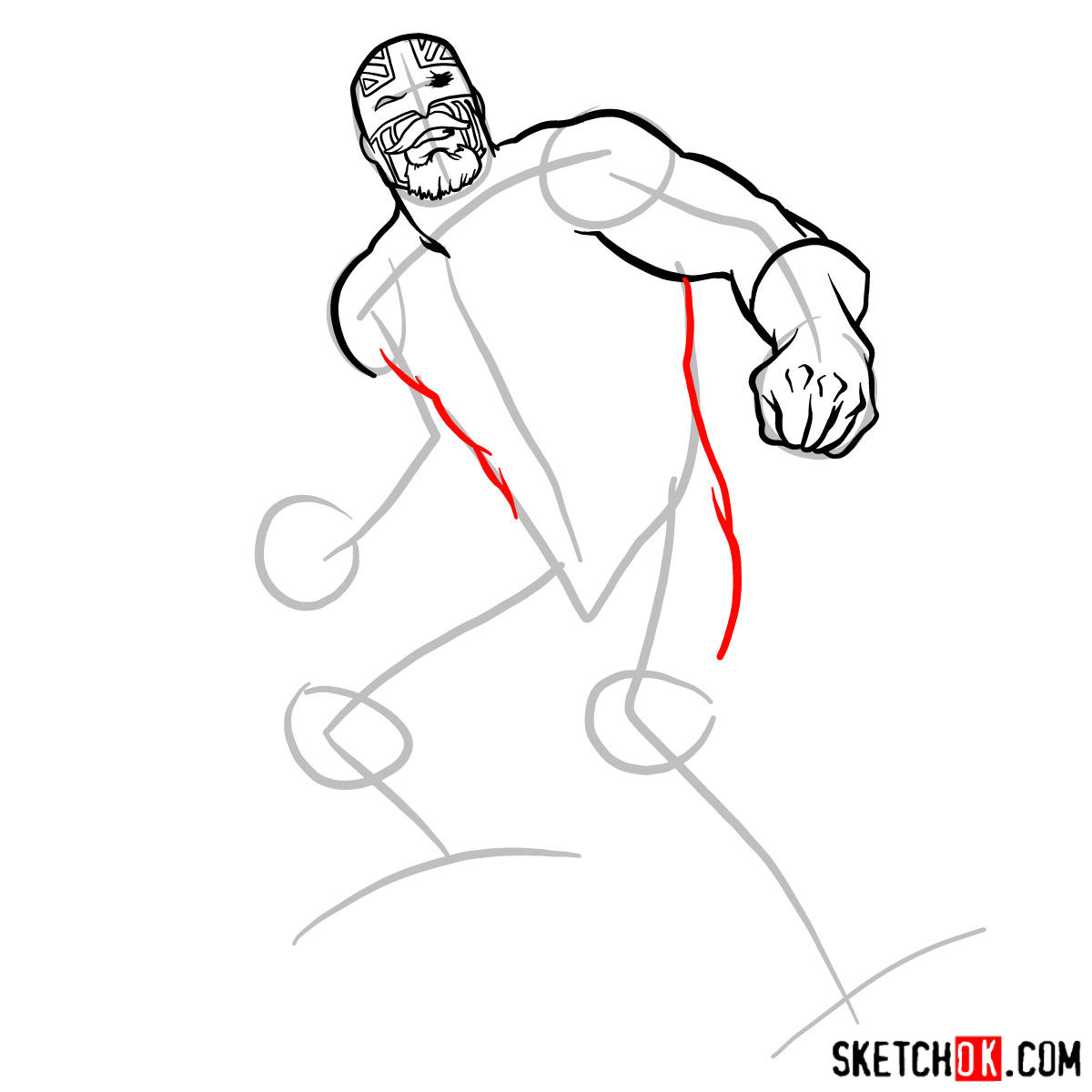 How to draw Captain Britain from Marvel Comics - step 07