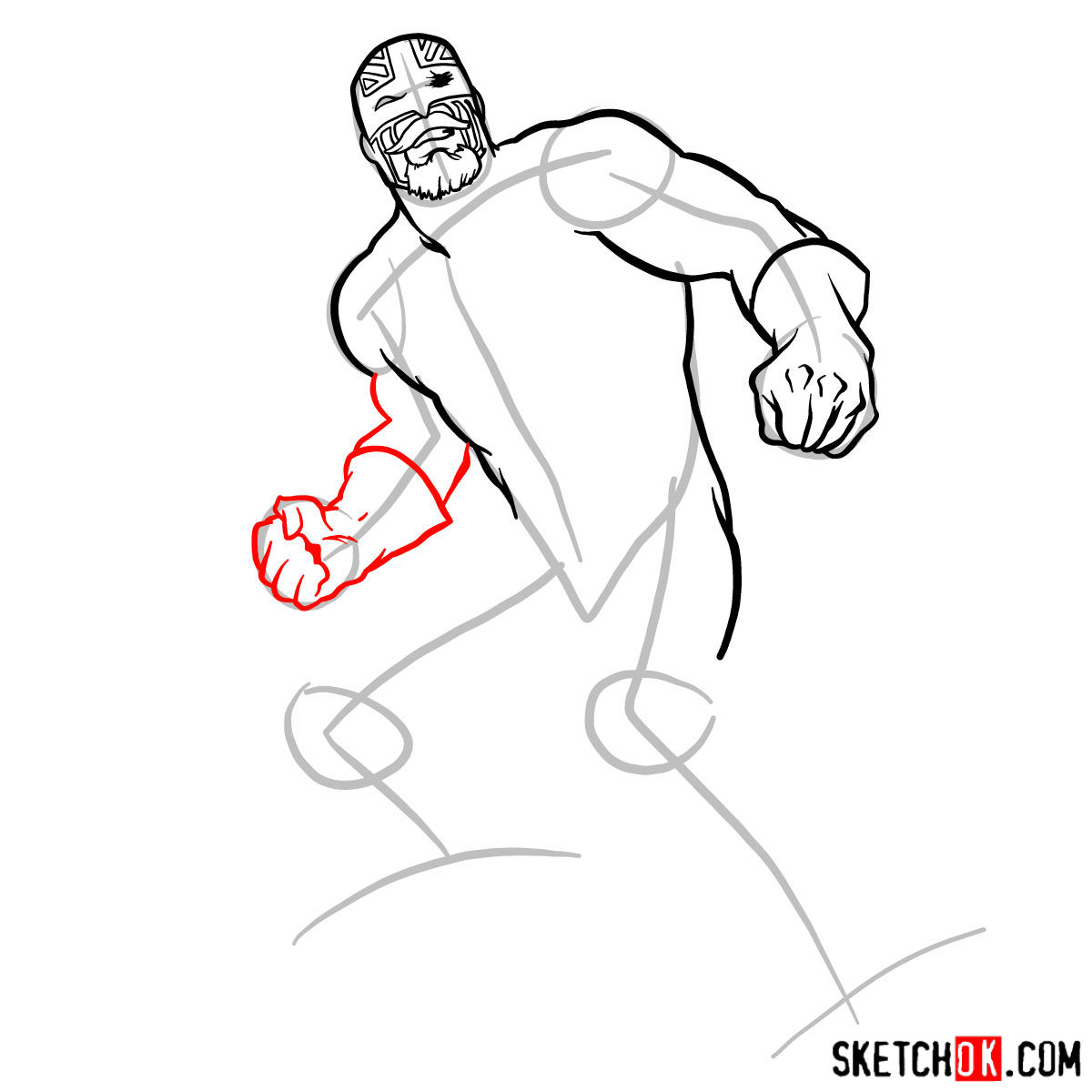 How to draw Captain Britain from Marvel Comics - step 08