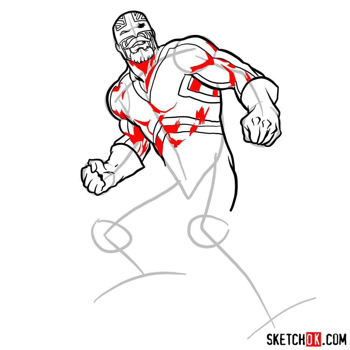 How to draw Captain Britain from Marvel Comics - step 10