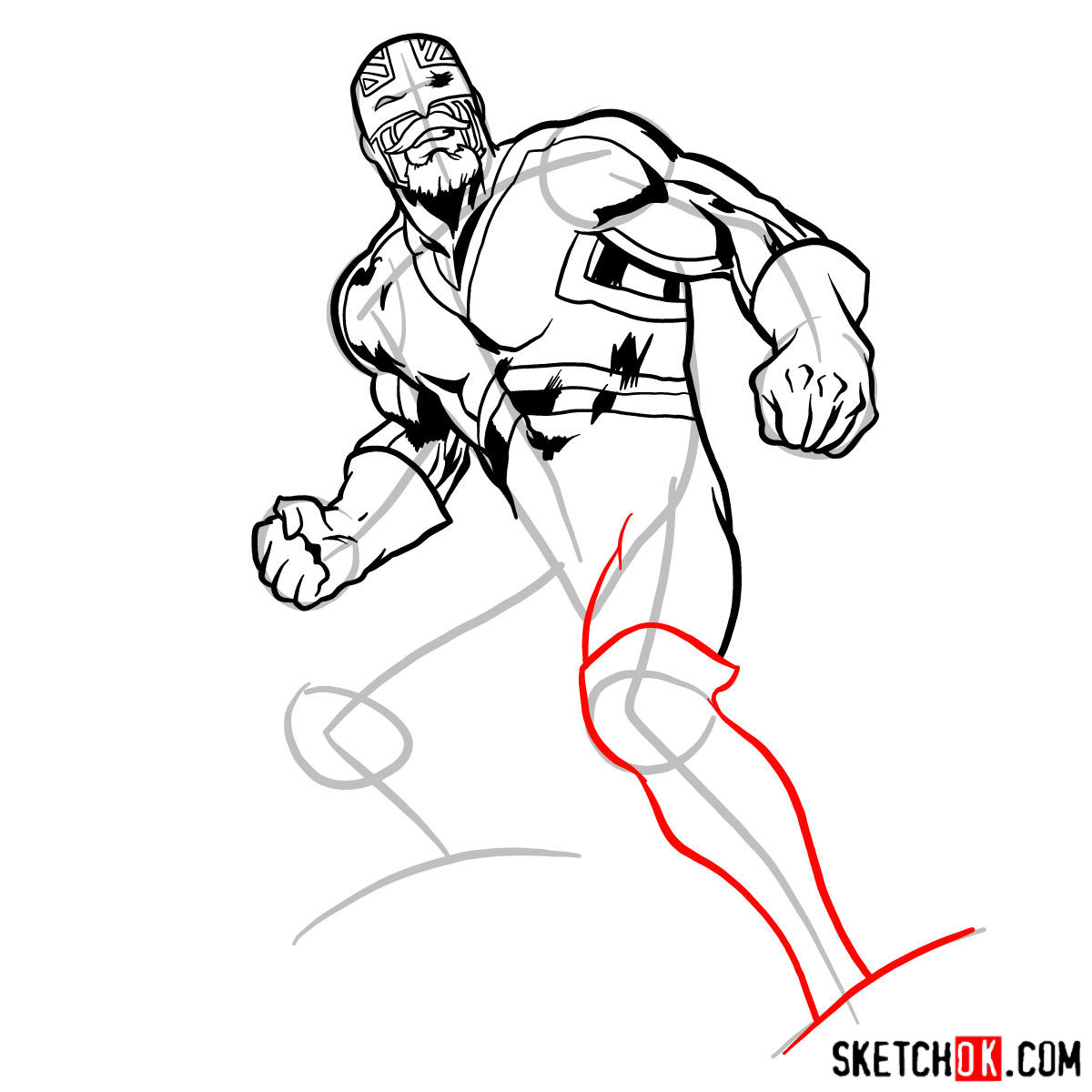 How to draw Captain Britain from Marvel Comics - step 11