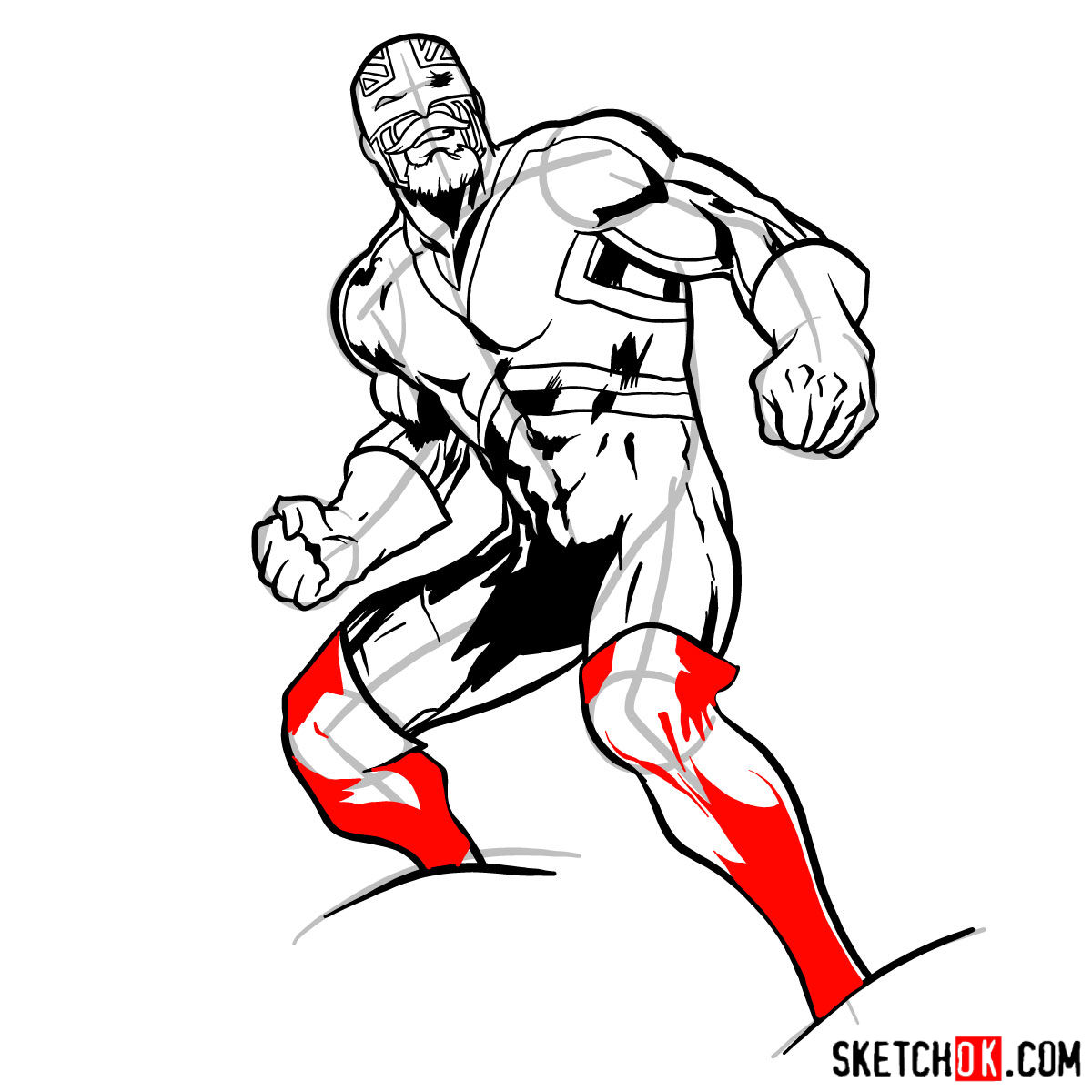 How to draw Captain Britain from Marvel Comics - step 14