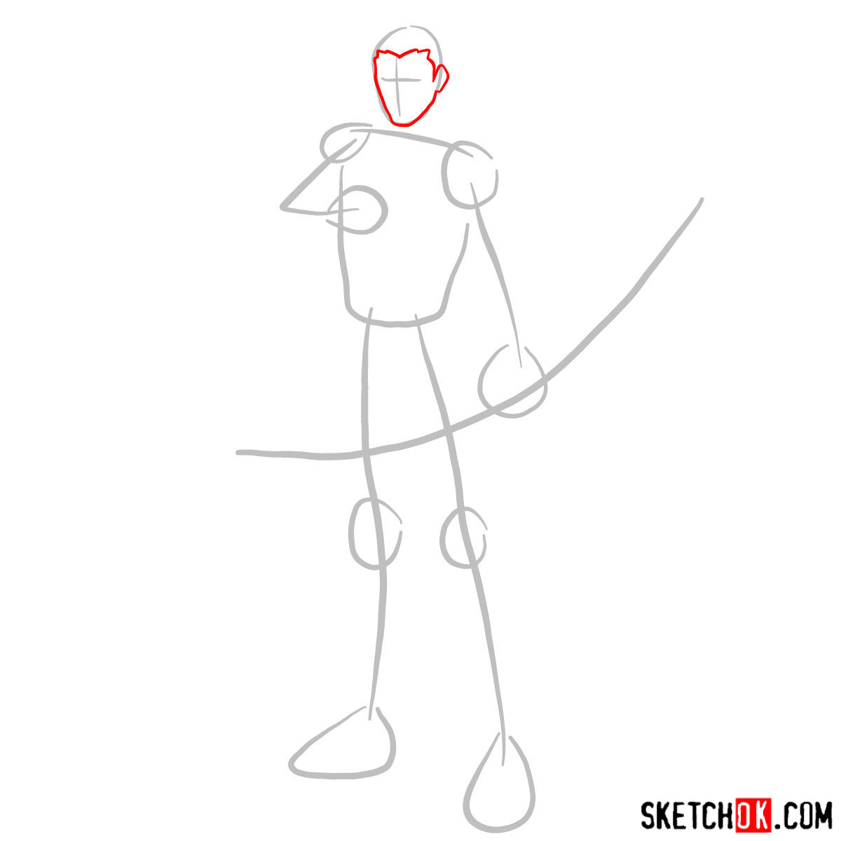 How to draw Roy Harper the Red Arrow (Speedy) - step 02