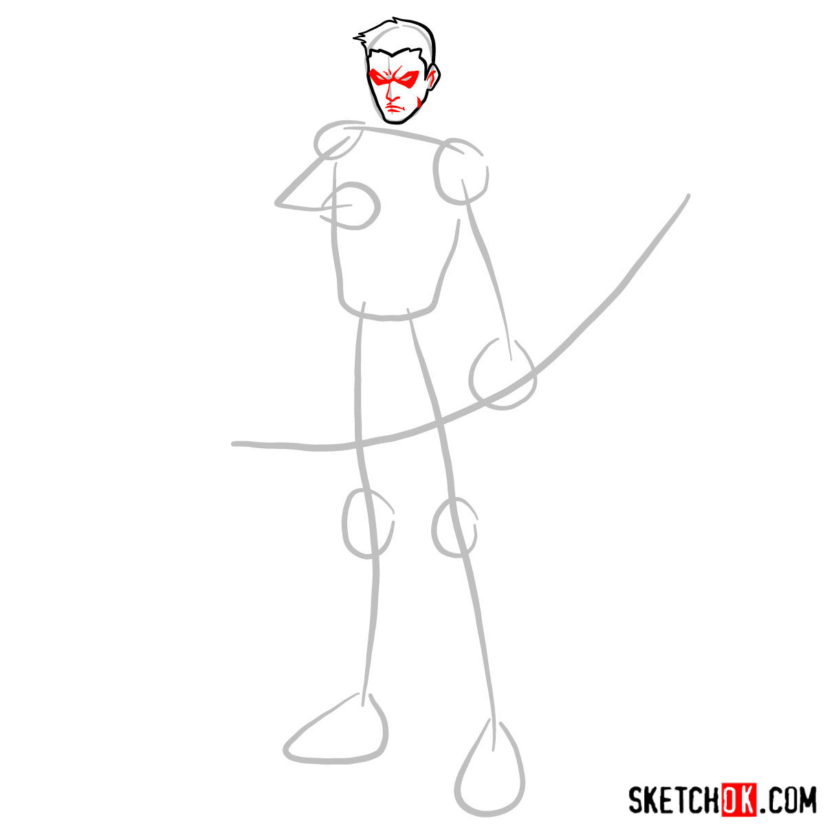 How to draw Roy Harper the Red Arrow (Speedy) - step 04