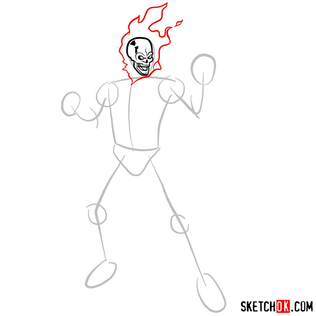 How to draw Ghost Rider with his flaming bike - step 05