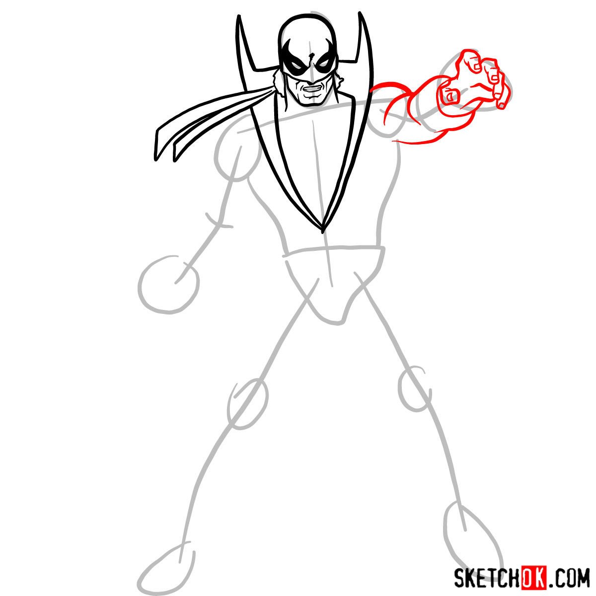 How to draw Iron Fist - Marvel's superhero -  step 06