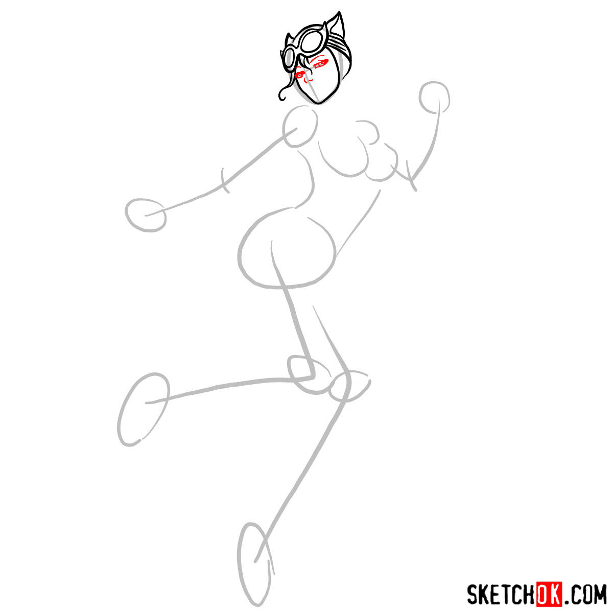 How to draw Catwoman superheroine from DC Comics - step 04