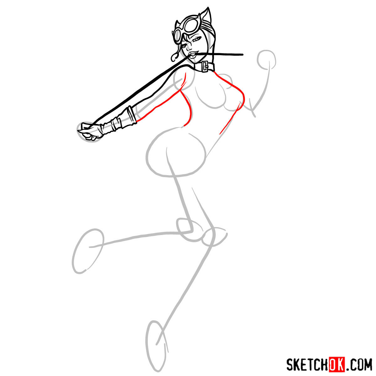 How to draw Catwoman superheroine from DC Comics - step 08