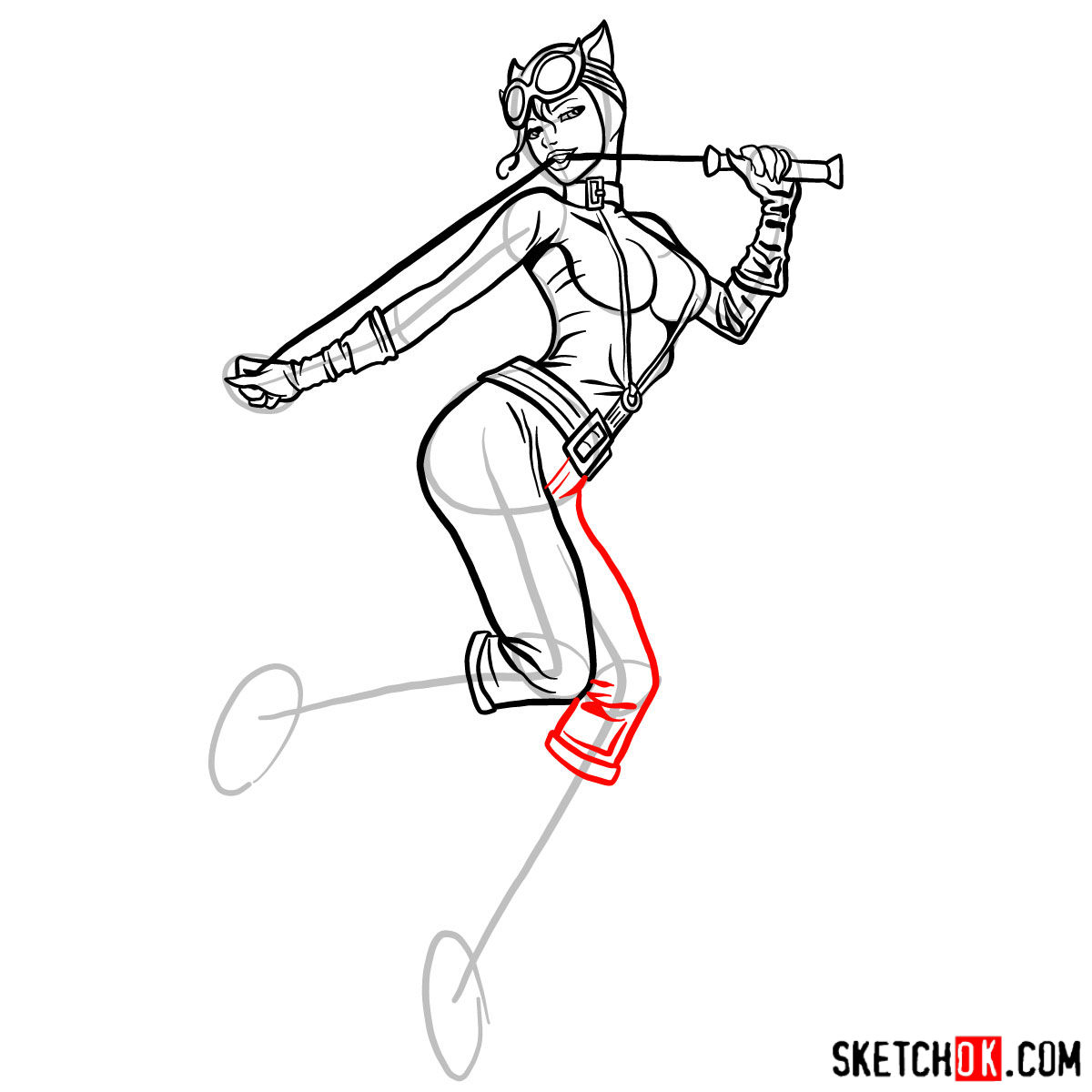 How to draw Catwoman superheroine from DC Comics - step 14