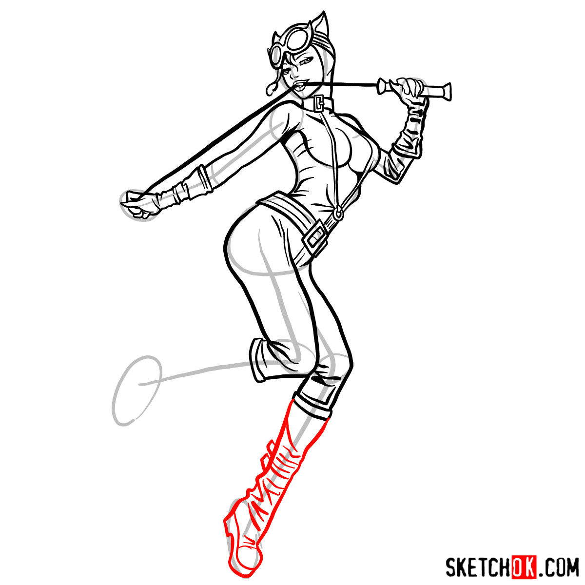 How to draw Catwoman superheroine from DC Comics - step 15