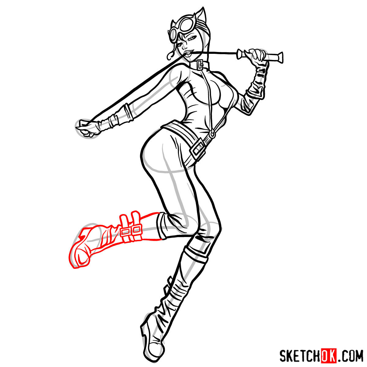 How to draw Catwoman superheroine from DC Comics - step 16
