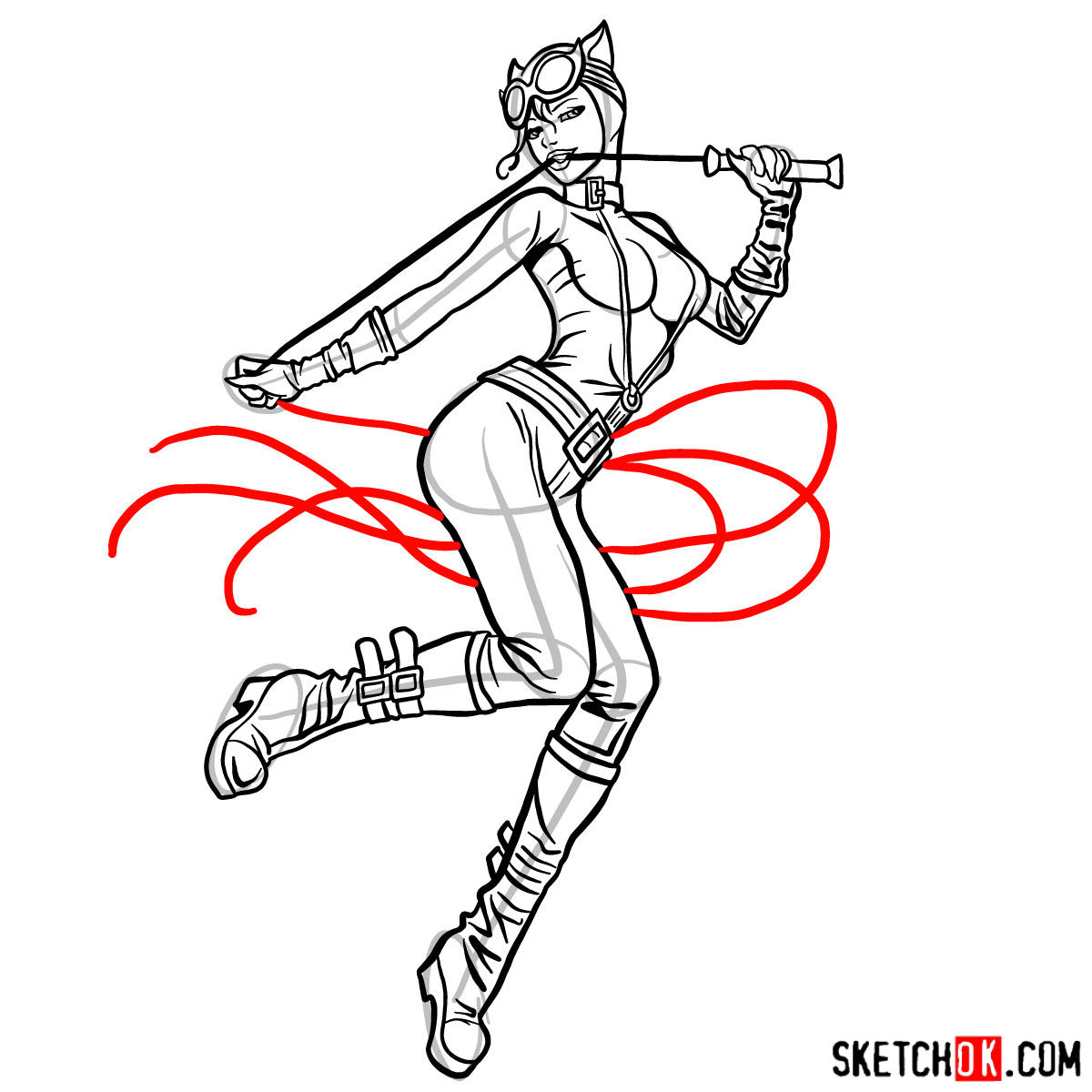 How to draw Catwoman superheroine from DC Comics - step 17
