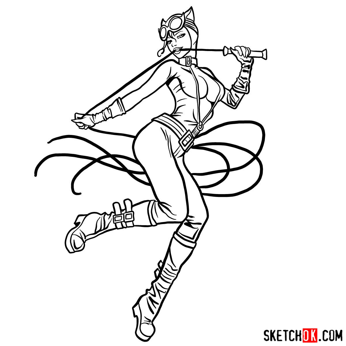 How to draw Catwoman superheroine from DC Comics - step 18