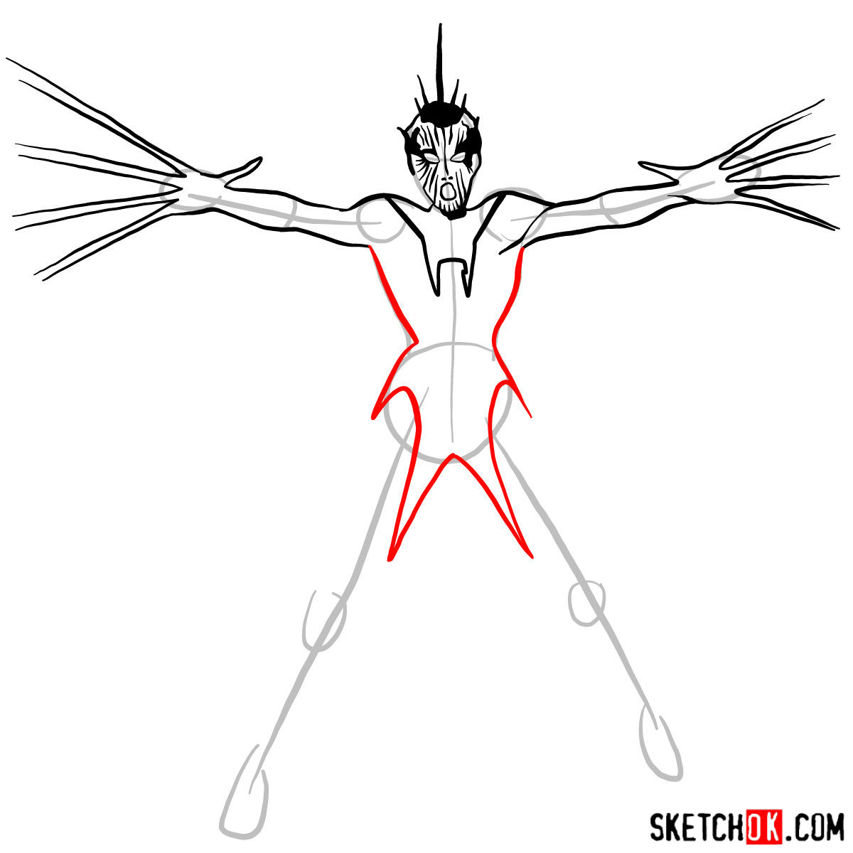 How to draw Marvel Girl from X-Men team - step 07