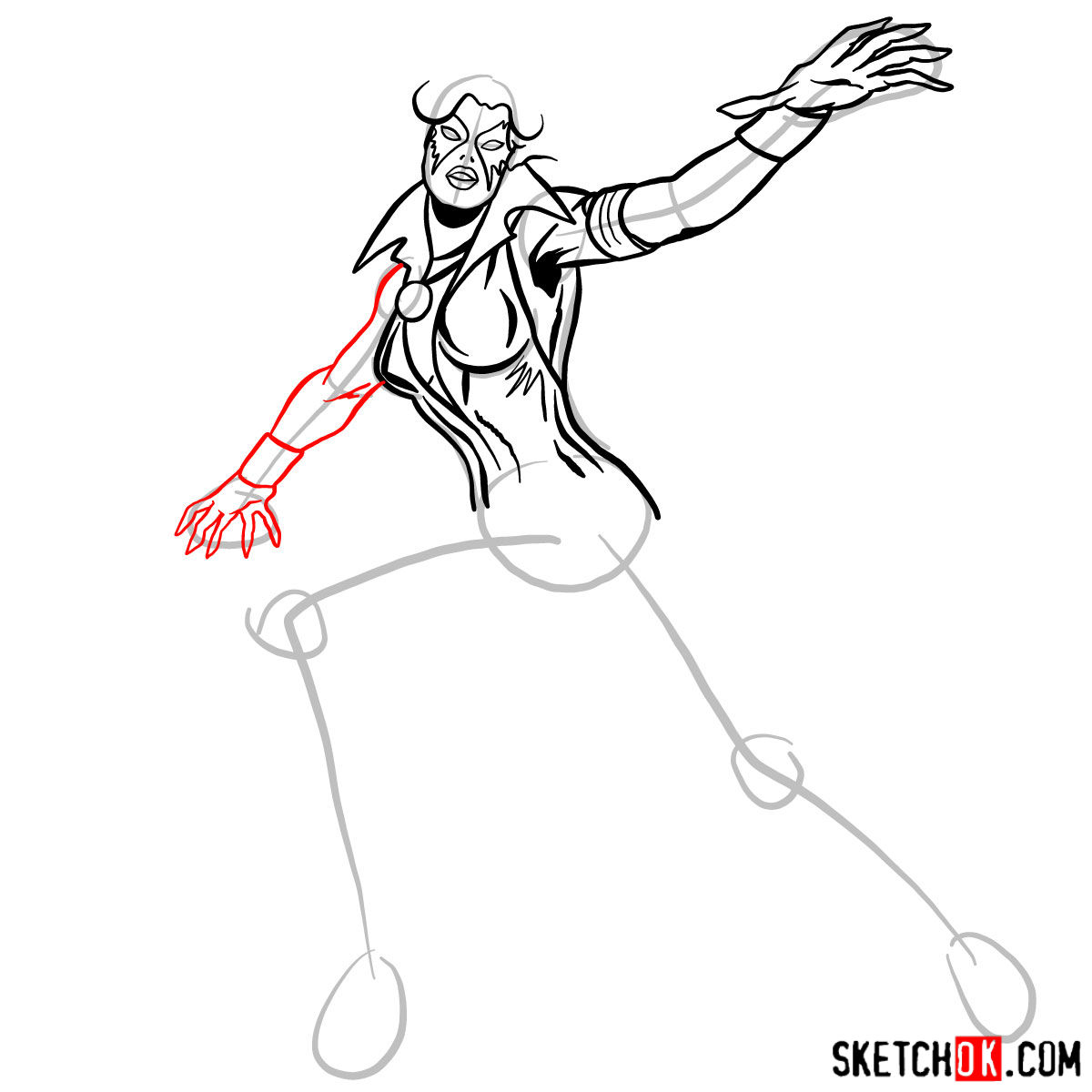 How to draw Dazzler the mutant from X-Men series - step 08