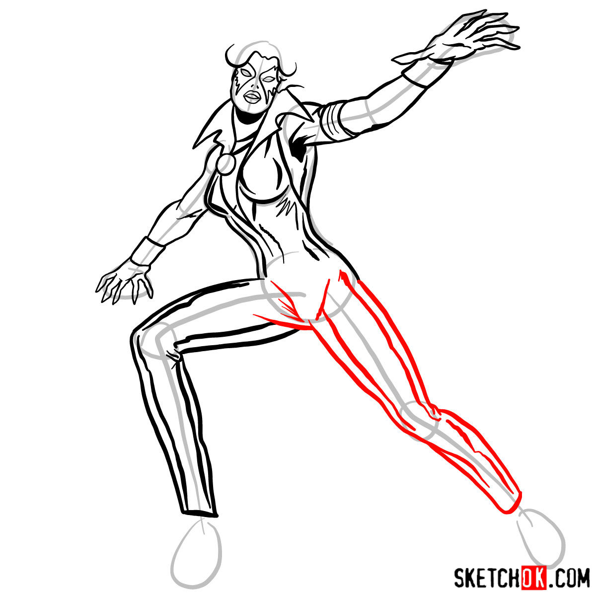 How to draw Dazzler the mutant from X-Men series - step 10