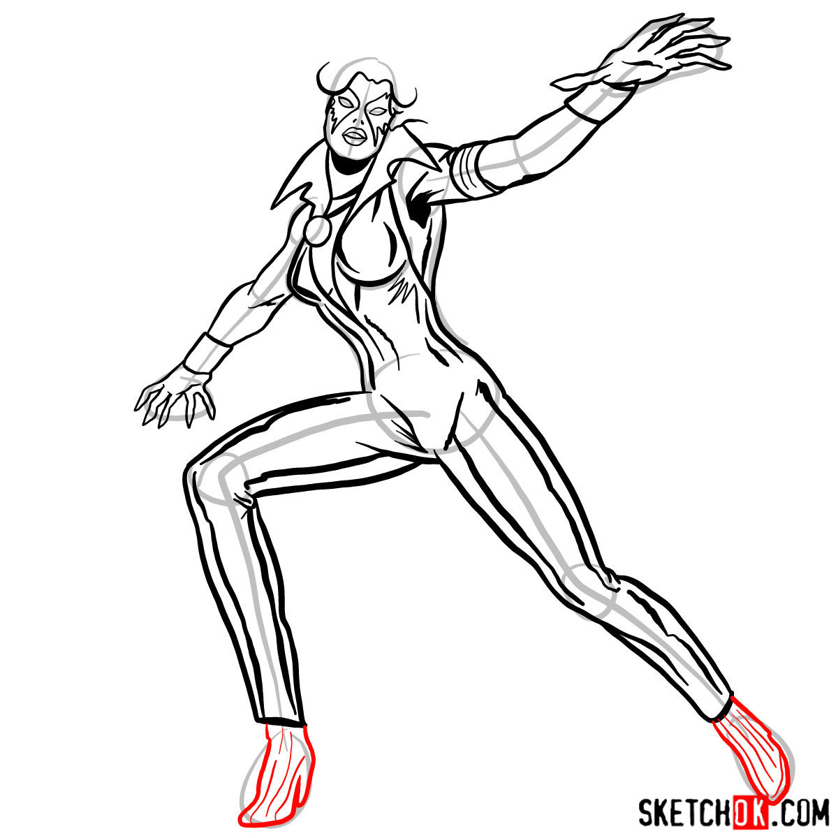 How to draw Dazzler the mutant from X-Men series - step 11