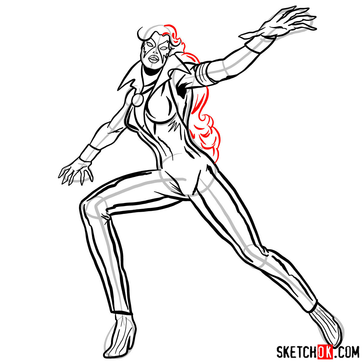 How to draw Dazzler the mutant from X-Men series - step 12