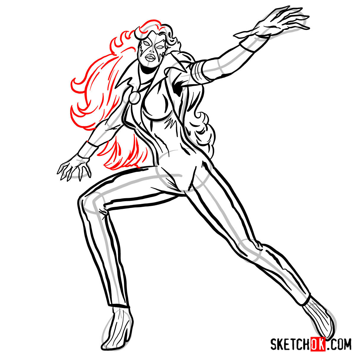 How to draw Dazzler the mutant from X-Men series - step 13