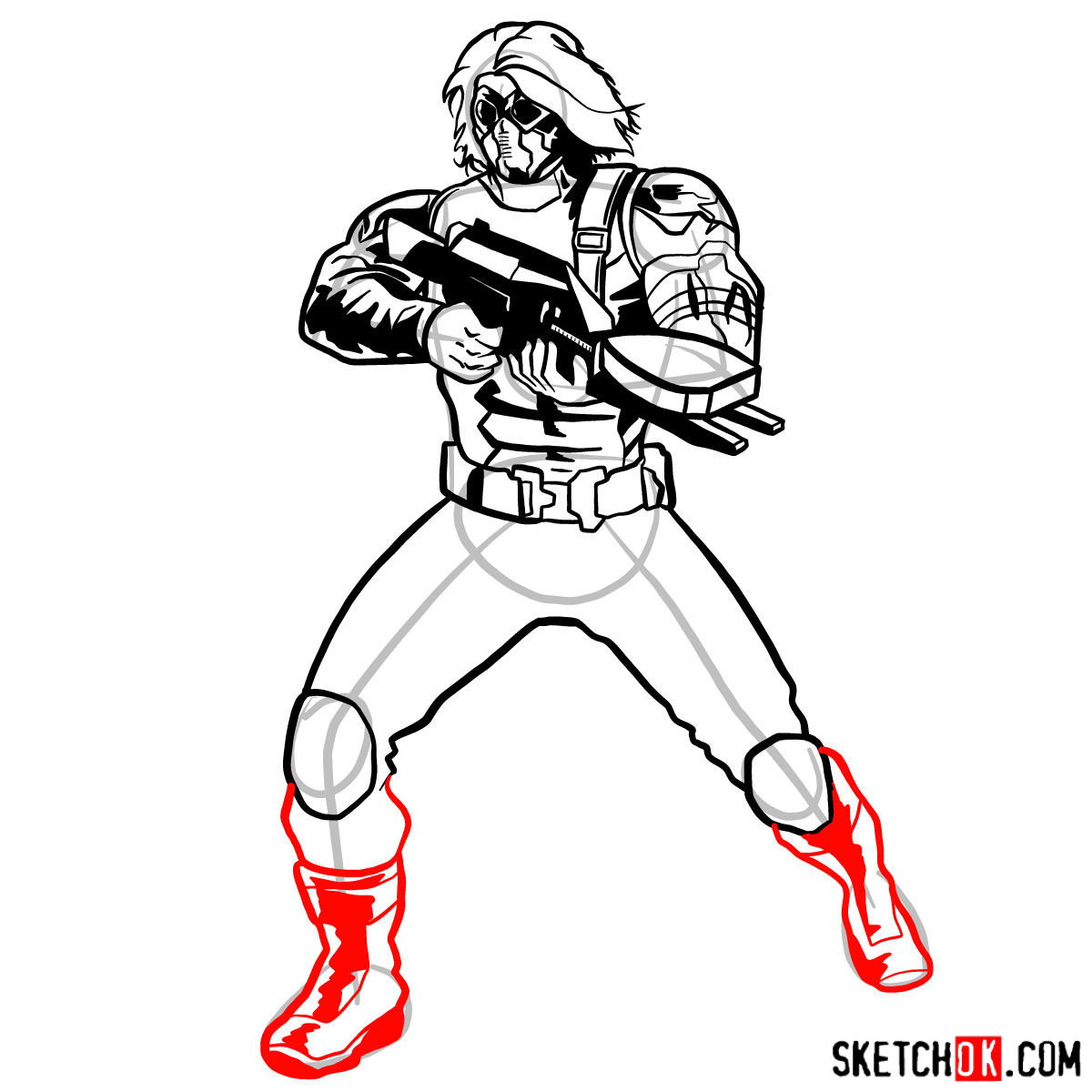 How to draw Bucky Barnes the Winter Soldier - step 14
