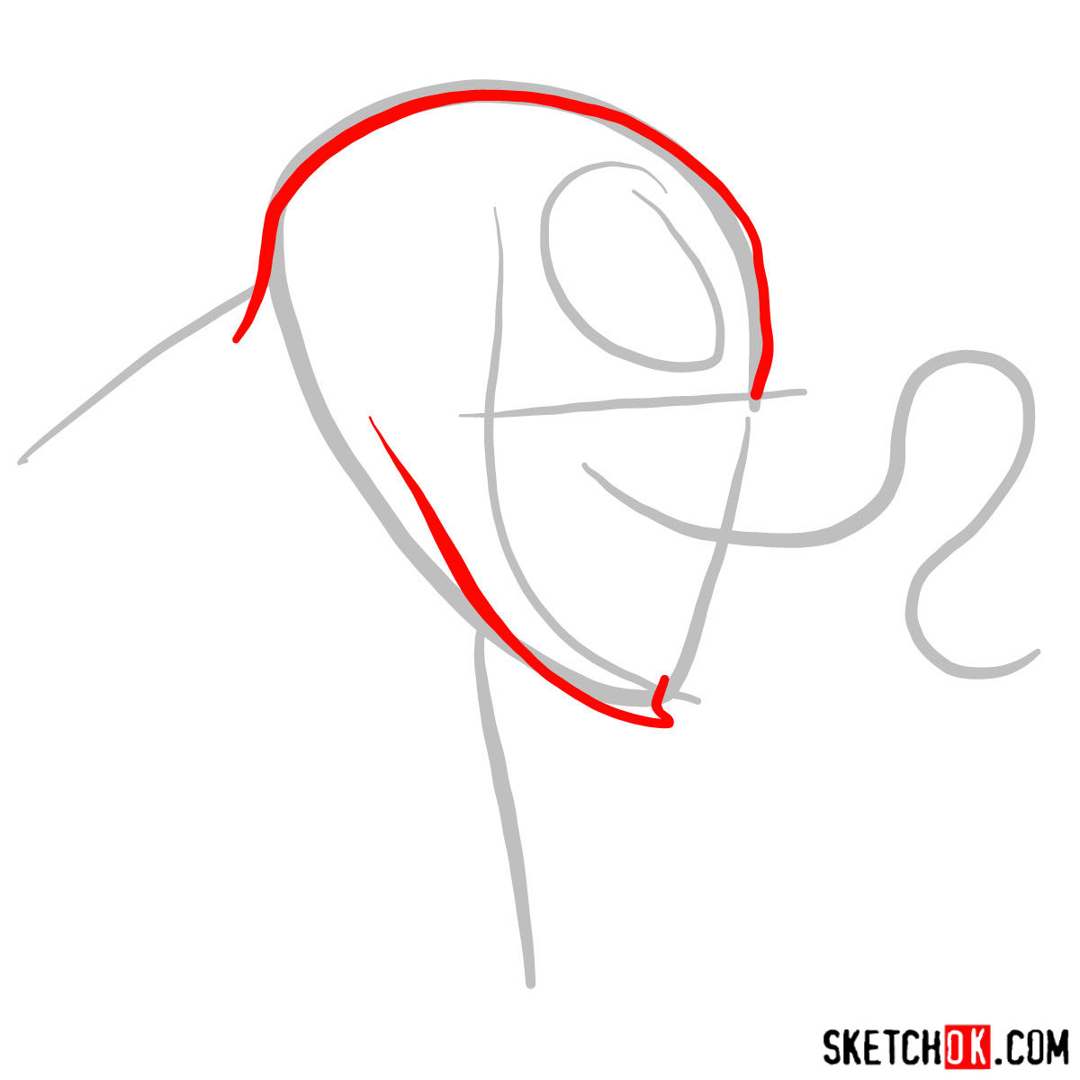 How to draw Venom's head in profile - step 02